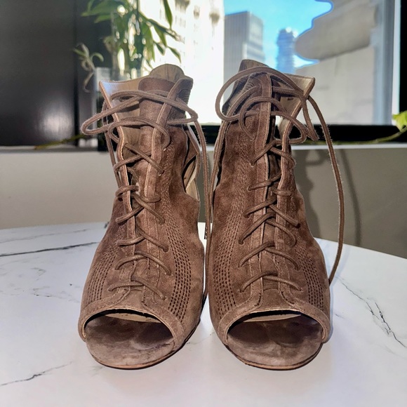 Joe’s Jean Humbolt Lace Up Taupe Suede Pump Bootie Size 6.5 - Picture 3 of 7